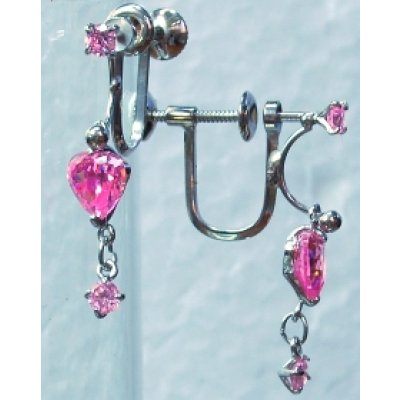画像1: SV925ピンク石付きイヤリング