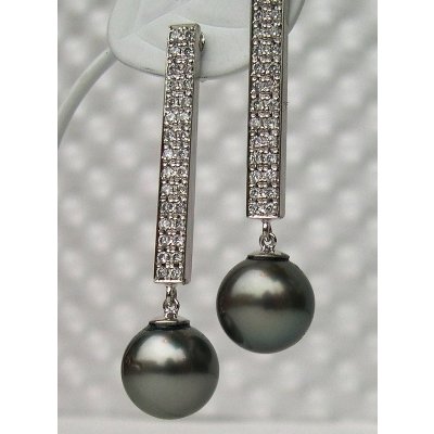 画像1: Ｐｔ900ブラックパール(タヒチ）ダイヤ入りピアスオーダー加工例