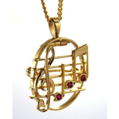 画像1: K18ルビー入り音符ペンダント、ブローチオーダー例