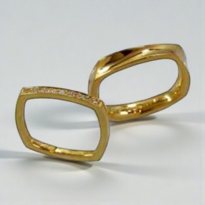 画像1: 【オーダー制作例】K18ゴールド 変形スクエアのマリッジリング