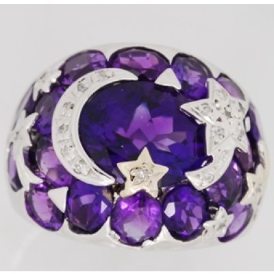 画像1: K18WGアメジスト、ダイヤ入りリング（指輪）石留め