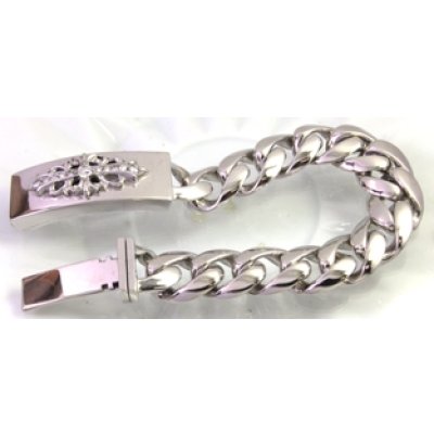 画像1: 【Chrome Hearts】クロムハーツ フローラルクロス IDブレスレットクラッシックチエーンのロジウムメッキ