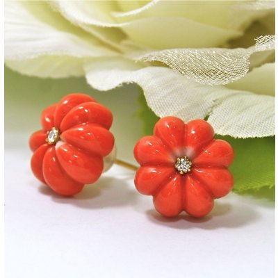 画像1: K18サンゴダイヤ入りオリジナルデザインピアス
