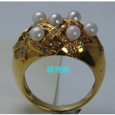 画像3: 18金メレダイヤ入りのベビーパールリングのベビーパールが2個石合わせおよび石留め