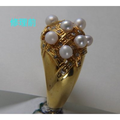 画像4: 18金メレダイヤ入りのベビーパールリングのベビーパールが2個石合わせおよび石留め