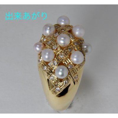 画像2: 18金メレダイヤ入りのベビーパールリングのベビーパールが2個石合わせおよび石留め