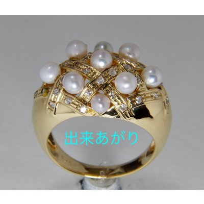 画像1: 18金メレダイヤ入りのベビーパールリングのベビーパールが2個石合わせおよび石留め