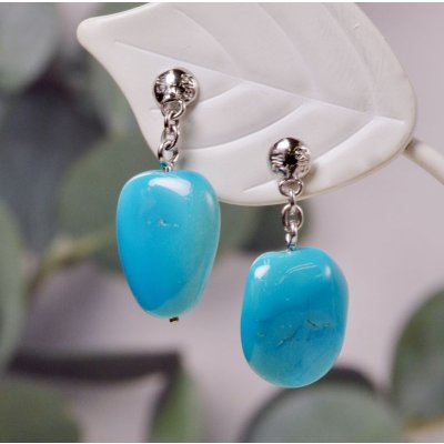 画像1: K18WGアリゾナターコイズタンブル　ピアス