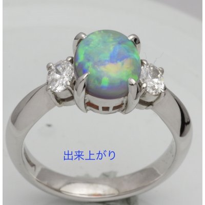 画像2: プラチナ・ブラックオパールリングの石留め