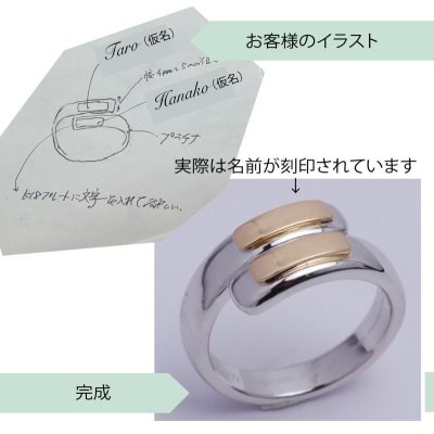 画像2: 【オーダー例】＊お客様イラストから制作＊ K18名前入りプレート付きPt900リング制作
