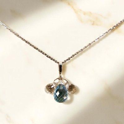 画像5: Pt900/K18WGブルートパーズ×水晶ブリオレットカットネックレス