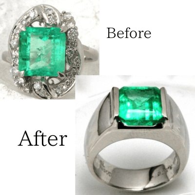 画像1: Pt900エメラルドダイヤリングをシンプルなデザインにリフォーム制作