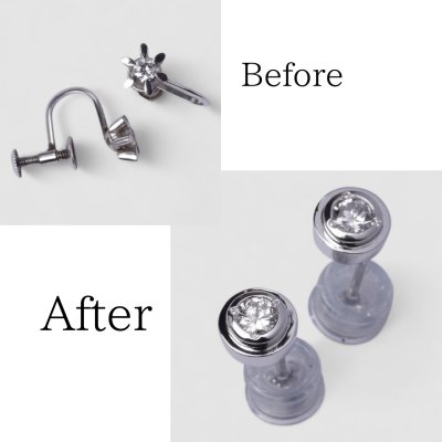 画像1: 【リフォーム例】Pt900イヤリングをプラチナ・ダイヤモンドピアスへ