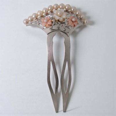 画像1: 【オーダー例】アコヤ真珠とシェルのお花をあしらったシルバーかんざし