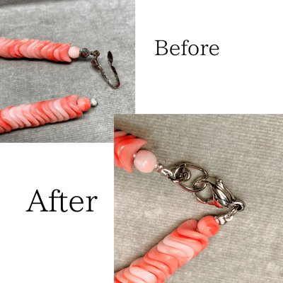 画像1: 【修理例】サンゴのネックレス金具交換・ワイヤー交換