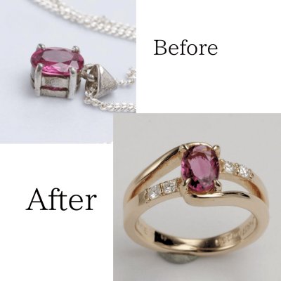 画像1: 【リフォーム例】ピンクサファイアペンダント→K18リングに作り替え