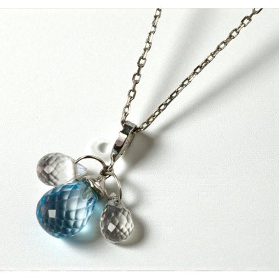 画像1: Pt900/K18WGブルートパーズ×水晶ブリオレットカットネックレス