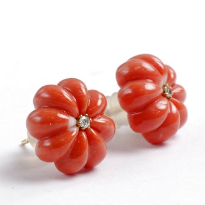 画像3: K18サンゴダイヤ入りオリジナルデザインピアス