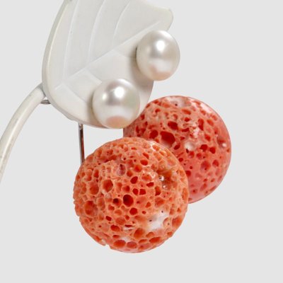 画像2: チタン&ステンレス す玉サンゴ×淡水パール 2wayピアス