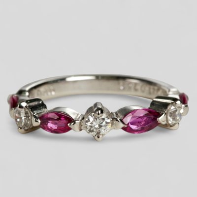 画像1: Pt900 マーキスルビー&ダイヤ リング