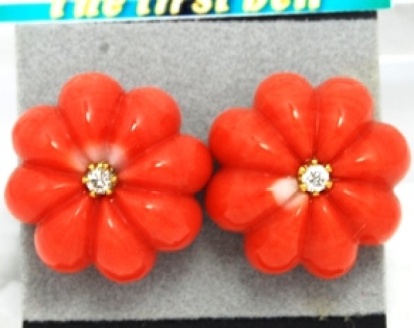 画像8: K18サンゴダイヤ入りオリジナルデザインピアス (8)