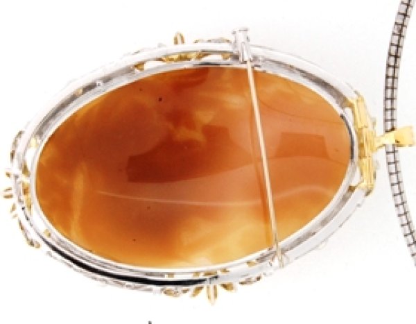 画像2: Pt900/K18ダイヤ入りカメオブローチをペンダント兼用に加工 (2)