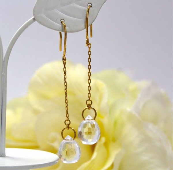 画像10: K18ブリオレットカット水晶ピアス (10)