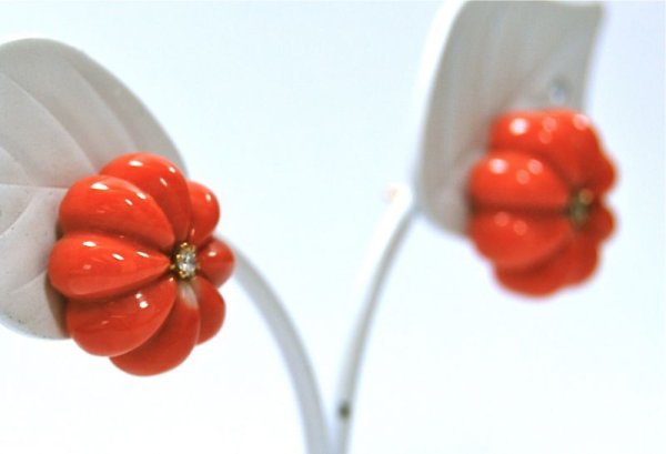 画像4: K18サンゴダイヤ入りオリジナルデザインピアス (4)