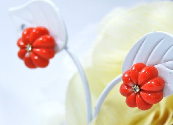 画像3: K18サンゴダイヤ入りオリジナルデザインピアス (3)