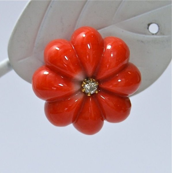 画像7: K18サンゴダイヤ入りオリジナルデザインピアス (7)