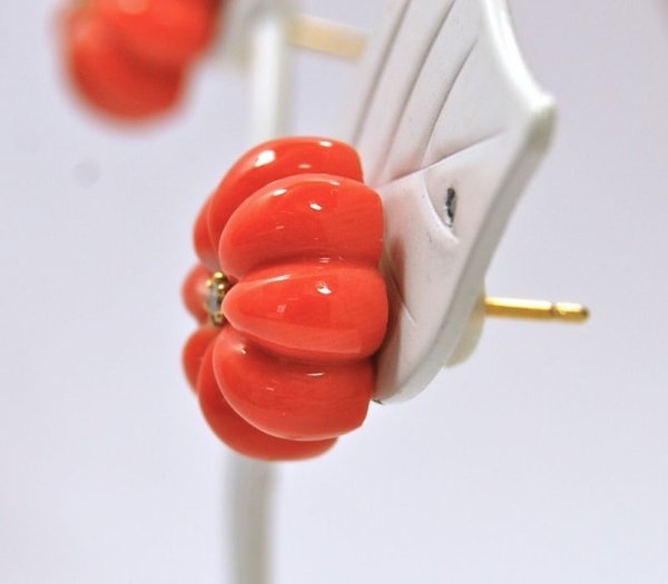 画像5: K18サンゴダイヤ入りオリジナルデザインピアス (5)