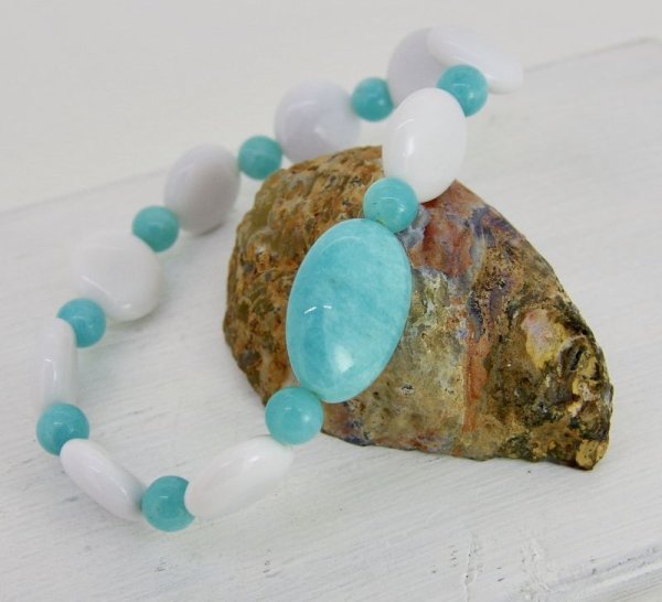 画像5: アマゾナイト×ホワイトアゲートブレスレット (5)