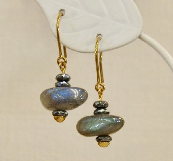 画像6: K18ラブラドライト×ヘマタイトピアス (6)