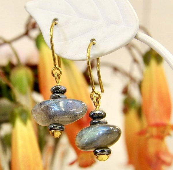 画像5: K18ラブラドライト×ヘマタイトピアス (5)