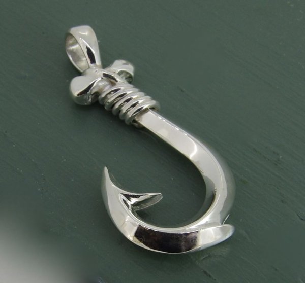 画像4: シルバーフィッシュフックペンダントトップ Lサイズ (4)