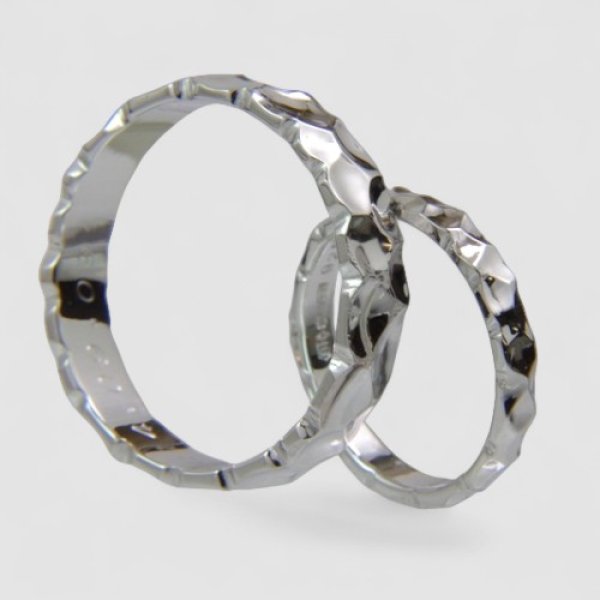 画像4: 【オーダー制作例】シルバー製の鎚目(つちめ)ペアリング (4)