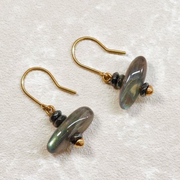 画像3: K18ラブラドライト×ヘマタイトピアス (3)