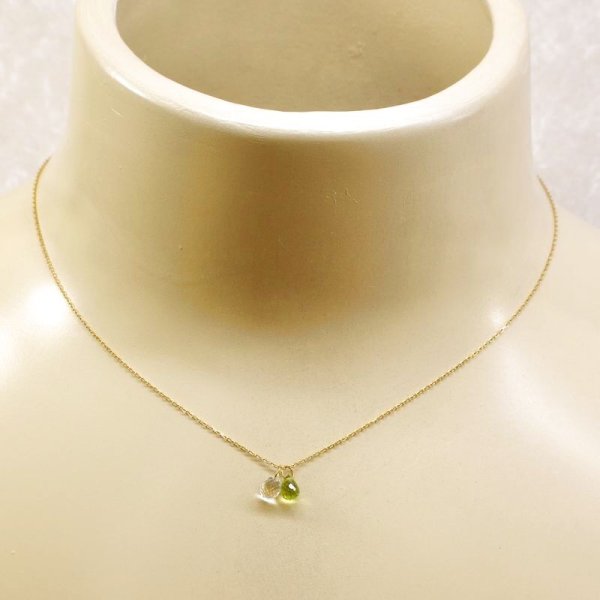 画像2: K10ネックレス ペリドット×クリアクォーツペンダント (2)
