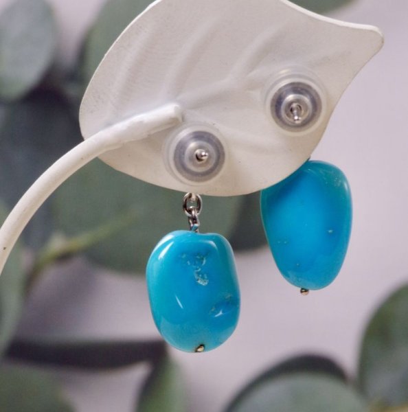 画像3: K18WGアリゾナターコイズタンブル ピアス (3)