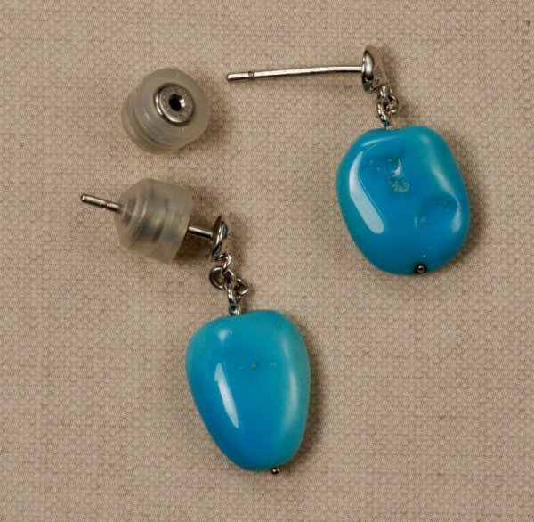 画像4: K18WGアリゾナターコイズタンブル ピアス (4)