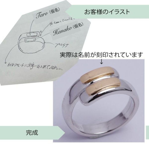 画像2: 【オーダー例】*お客様イラストから制作* K18名前入りプレート付きPt900リング制作 (2)