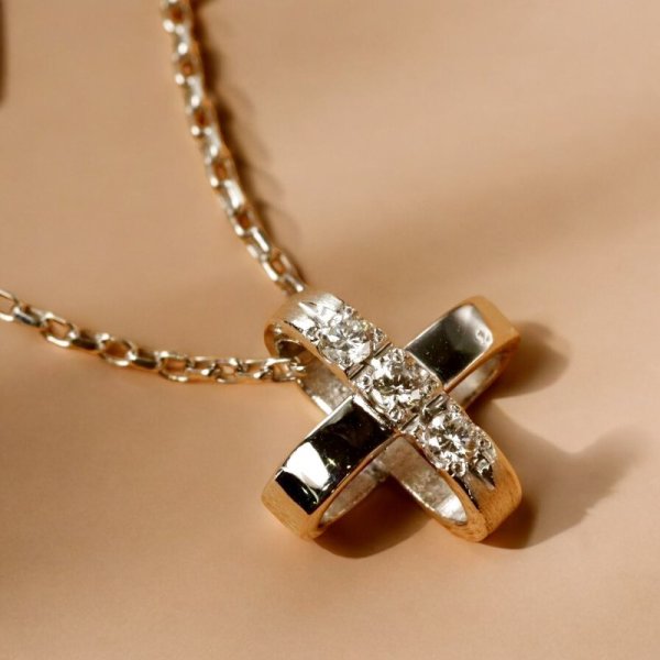 画像4: Ptダイヤモンドクロス2wayペンダントネックレス (4)