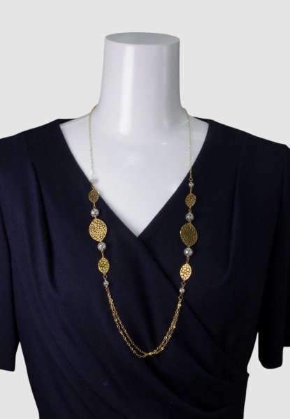 画像2: K18YG×K18WG ボールミックスロングネックレス (2)