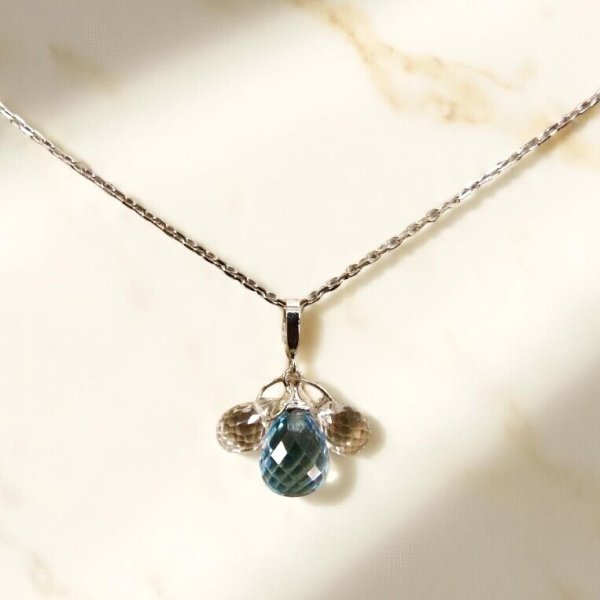 画像5: Pt900/K18WGブルートパーズ×水晶ブリオレットカットネックレス (5)