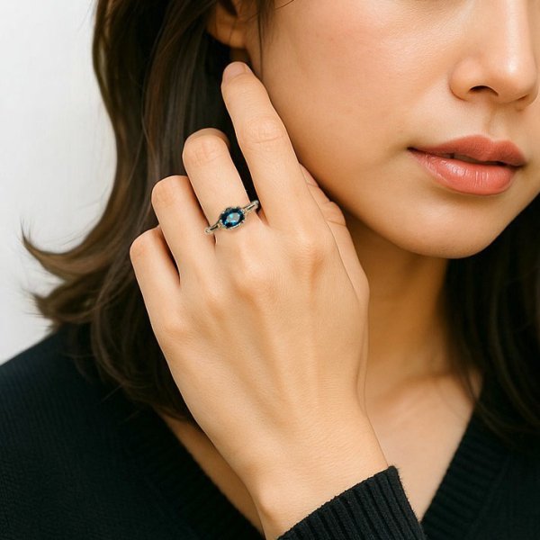 画像9: SV925 ロンドンブルートパーズ×百合モチーフリング (9)