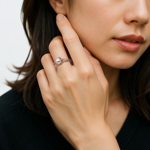 画像8: SV925 アコヤパール×百合モチーフリング (8)