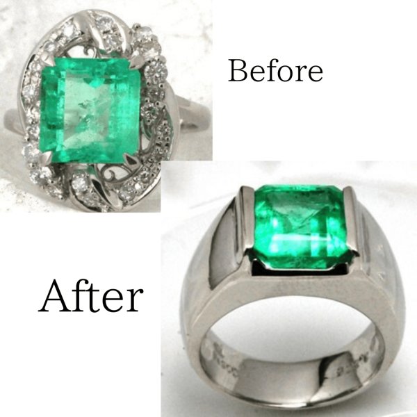 画像1: Pt900エメラルドダイヤリングをシンプルなデザインにリフォーム制作 (1)