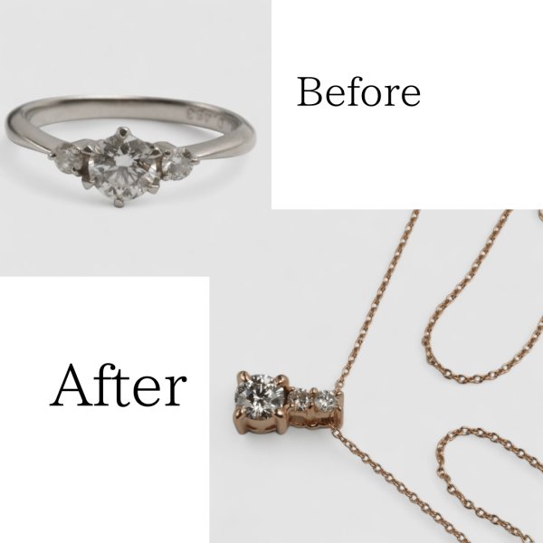 画像1: プラチナダイアモンドリング・リフォームでK18ピンクゴールドダイアモンドペンダントに作り替え (1)