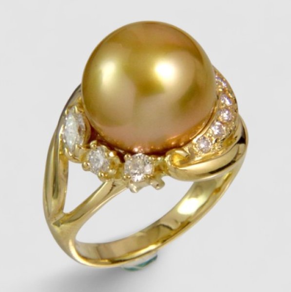 画像2: 【オーダー例】ゴールドパールの指輪|K18YG × 南洋白蝶ゴールド13mm (2)