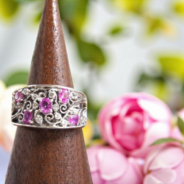 画像4: 【オーダー】華やかな輝き|Pt900ピンクサファイアリング (4)
